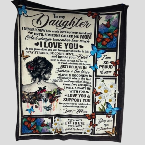To My Daughter Butterfly Throw Blanket 49" x 60" - Picture 1 of 12